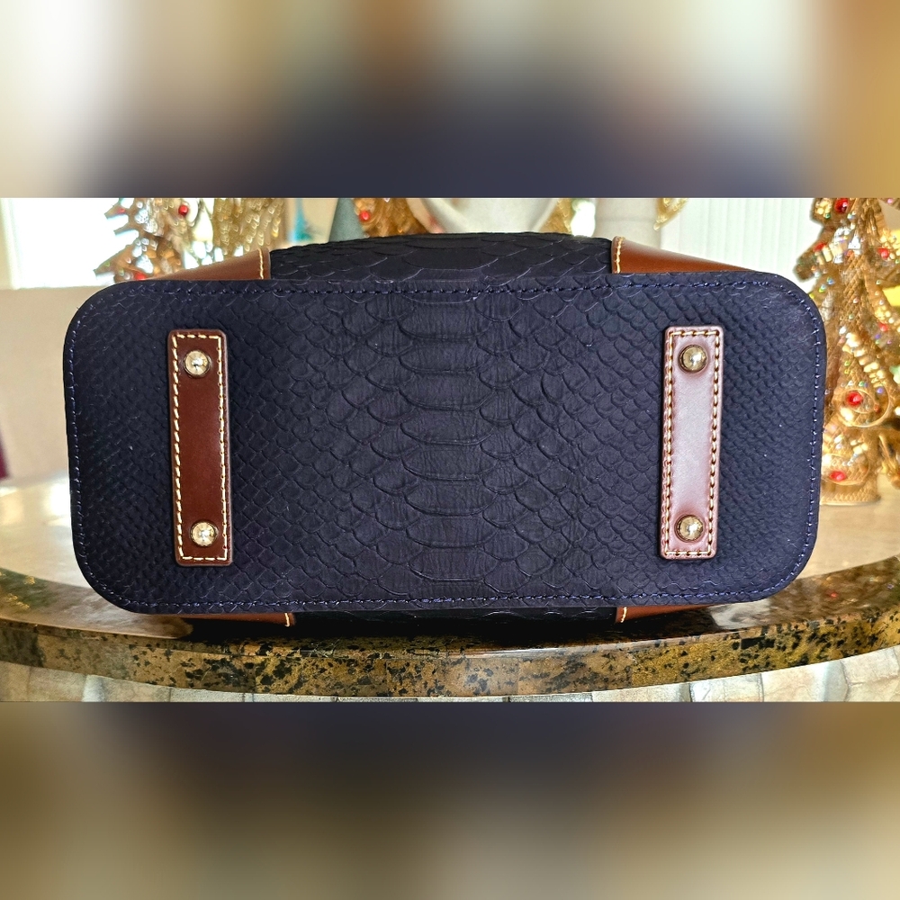 Dooney And Bourke Navy Blue Python Embossed Clare… - image 7
